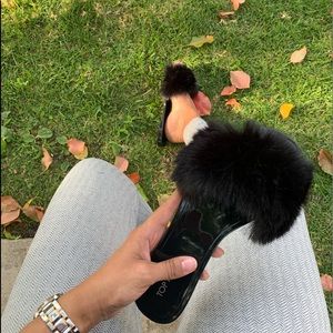 BLACK  JELLY BOTTOM FUR SLIDES SANDALS